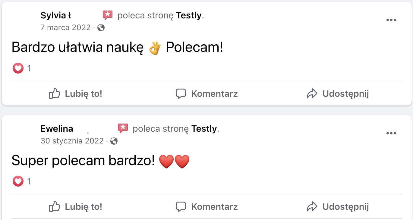 Opinia użytkownika z Facebooka